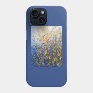 Yellow forsythia blossom against a blue background Phone Case