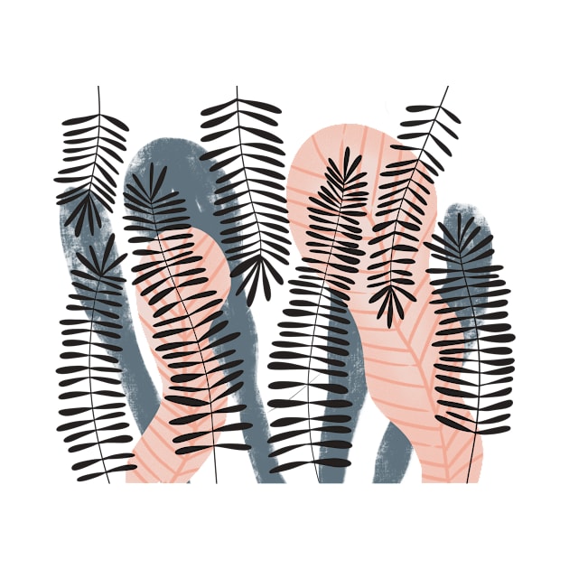 botanical print in pink black and grey by Pacesyte