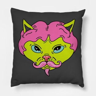 Cat with wig, hairless cat with wig, cat with a mustache Pillow