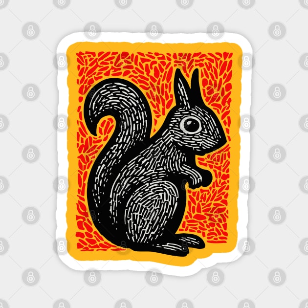 Graphic Black Squirrel Print for Modern Woodland Nursery Art Magnet by TuncGK