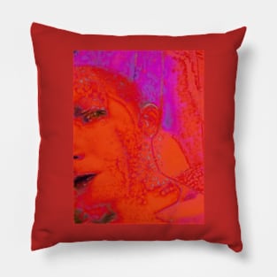 Portrait, digital collage and special processing. Face glimpse.Very beautiful guy. Very soft. Orange, red and violet. Lot of spots. Pillow