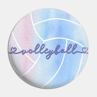 I Love Volleyball Watercolor Aesthetic Pastel Pink, Purple and Blue Pin