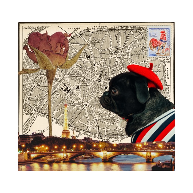 A French Bulldog Collage In A Vintage Voyage by Amourist