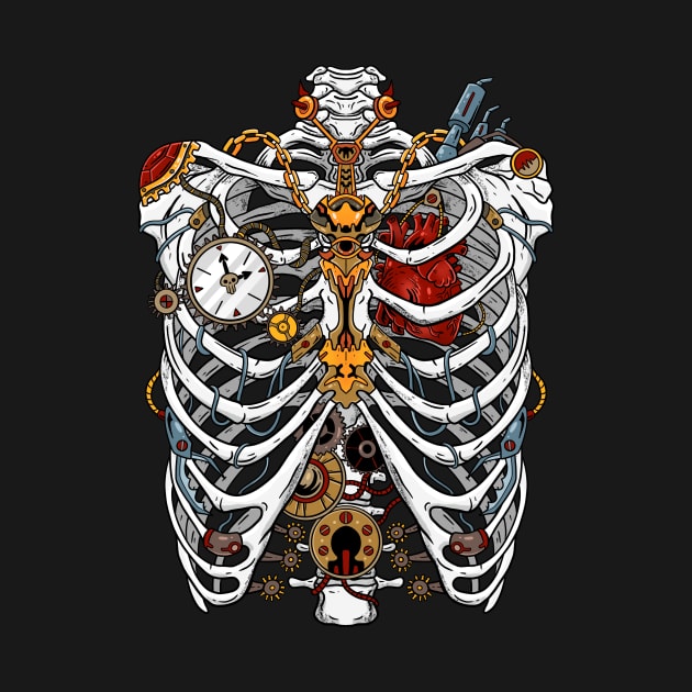 Mechanical Bones: Steampunk Ribcage Design by Holymayo Tee