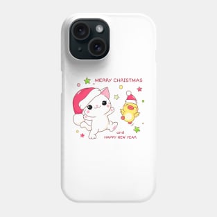 Funny Christmas Gifts friends kitten and duck In santa hats Phone Case