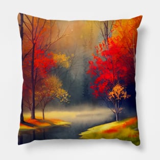 Colorful Autumn Landscape Watercolor 25 Pillow