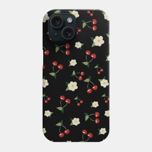 Cherries - cherry blossom pattern - black background - sakura tree Phone Case