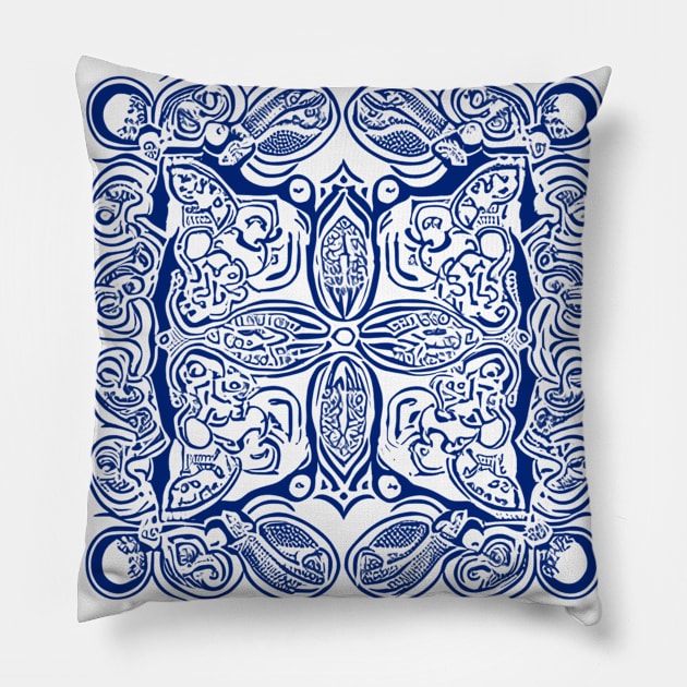 Paisley Print - Blue Aesthetic Pillow by BubbleMench