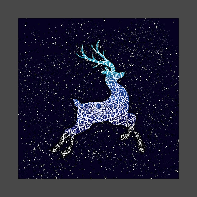 Blue Flying Reindeer Mandala in the Night Sky by MandalaSoul