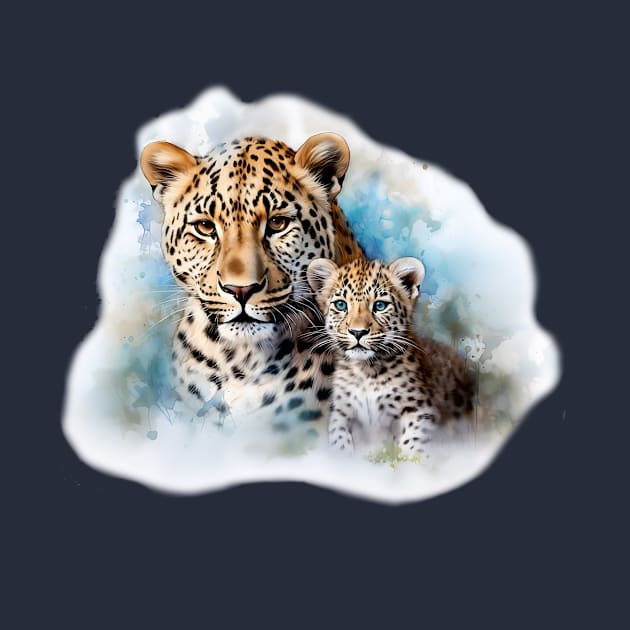 Mother and Baby Leopard Cub by Geminiartstudio