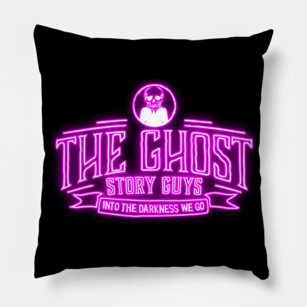 Pink Neon, Ghost Story Guys Classic Logo Pillow by The Ghost Story Guys Podcast