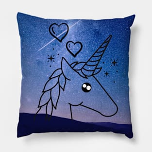 Unicorn With Blue Sky & Stars Pillow