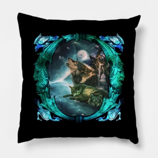 Awesome wolf in the moonlight Pillow