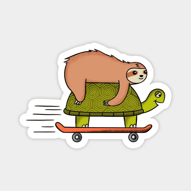 Sloth and turtle skateboard Magnet by coffeeman