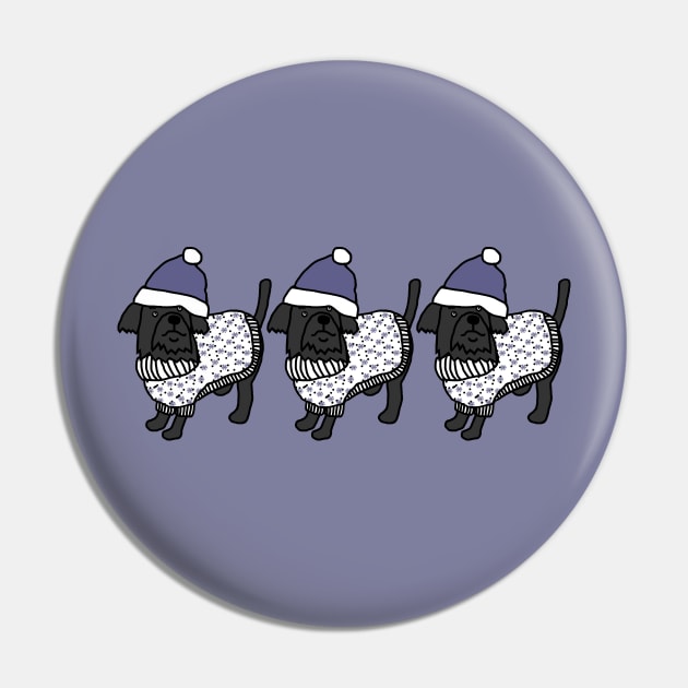 Three Cute Dogs Blue Hat Christmas Winter Sweater Pin by ellenhenryart