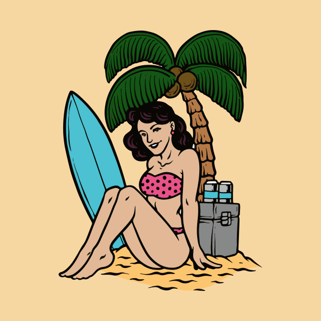 Vintage Pin Up Girl on the Beach by SLAG_Creative