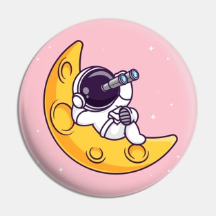 Cute Astronaut Looking Star With Binoculars Cartoon Pin