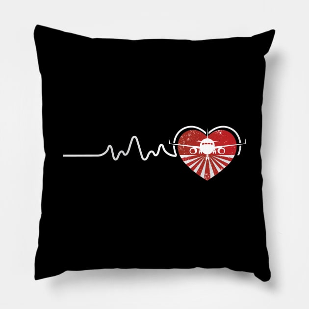 Airplane Heartbeat Pilot Filying Cool Aviator Gift Pillow by Tesszero