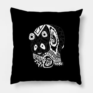 black panda bear in ecopop mexican floral pattern art Pillow