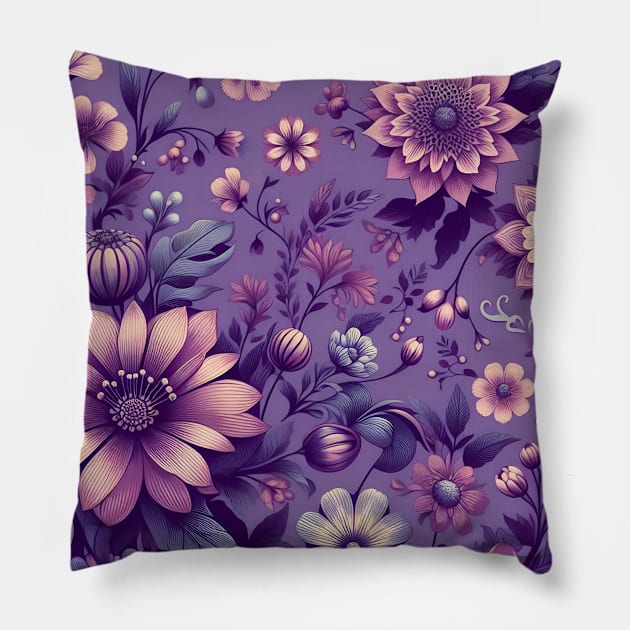 Purple Flowers Pillow by Jenni Arts