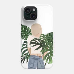 Girls with monstera plant leaves Phone Case