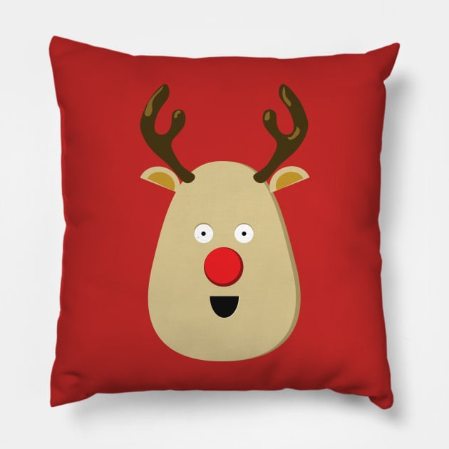 Cute Red Nose Reindeer Xmas Pillow by McNutt