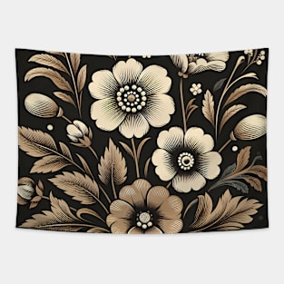 Beige Floral Illustration Tapestry