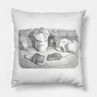 Mice Gift. Cute Vintage Animal Illustration Pillow