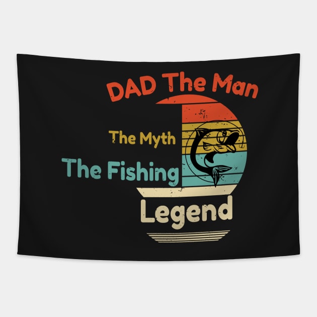 Funny Fishing Design Dad Gift Men Papa Fisherman Daddy Pop Fish Bass Hunting Tapestry by WassilArt