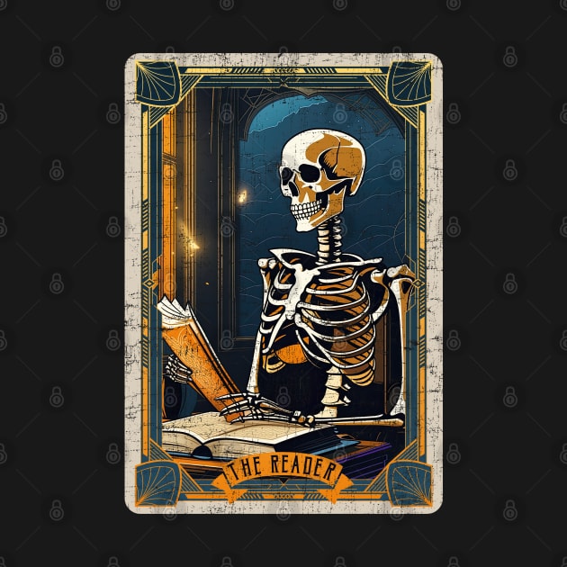 The Reader Retro Skeleton Halloween Tarot Card by DanielLiamGill