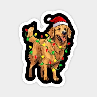 Golden Retriever Christmas Santa Hat Tree Lights Pajama Magnet