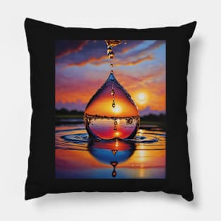 Large Water Droplet at Sunrise Pillow