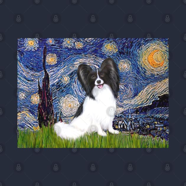 Starry Night with a Black and White Papillon by Dogs Galore and More
