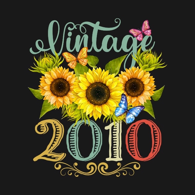 Vintage 2010 Sunflower 12th Birthday Awesome Since 2010 by Presnall