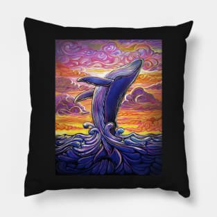 Blue Whale breaching at sunrise Pillow