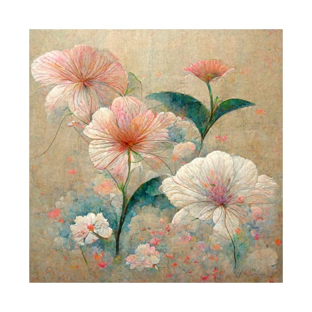 Traditional Japanese Flowers Painting Canvas #2 by AntielARt