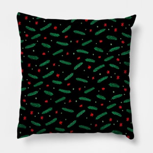 Christmas branches and stars - black and green Pillow