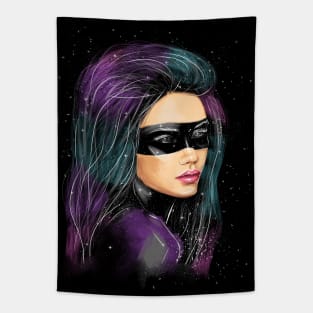 Beautiful cosmos girl on a black background. Tapestry