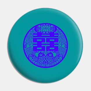 Double Happiness Bright Turquoise with Deep Blue Symbol - Happy Hong Kong Pin