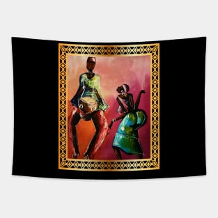 African Man and Woman Dancing, Playing Drums Tapestry