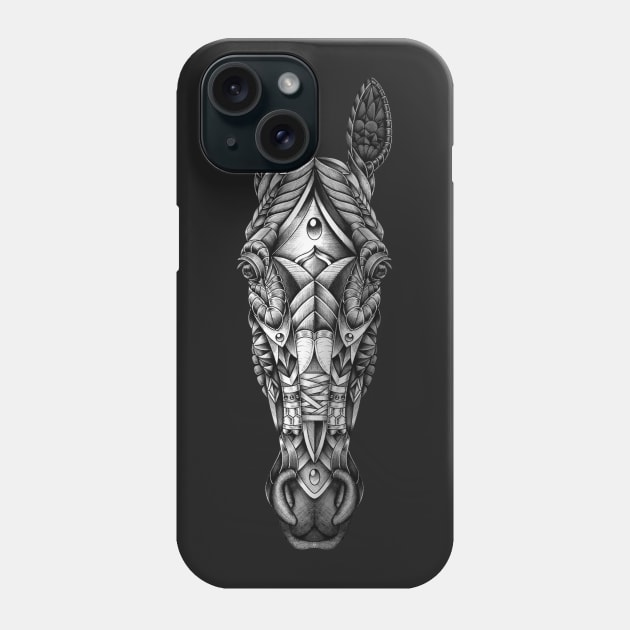 Ornate Horse Head BW Phone Case by Psydrian