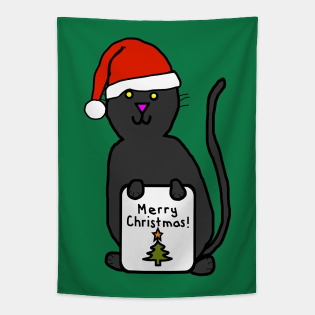 Cute Cat says Merry Christmas Tapestry by ellenhenryart