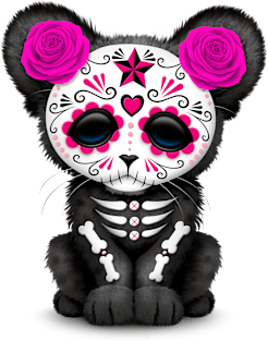 Pink Day of the Dead Sugar Skull Panther Cub Magnet