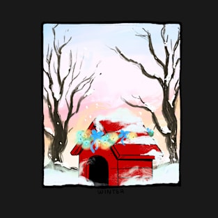 The Red Dog House In Winter T-Shirt