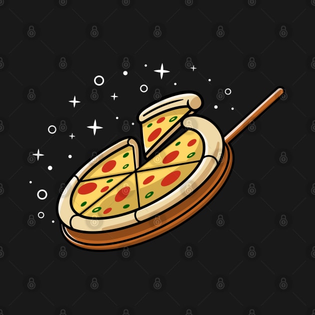 Pizza in wooden pan with sparkling stars by garistipis