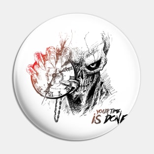 Scratch Devil Skull With Clock Fantasy Artsy Style Pin