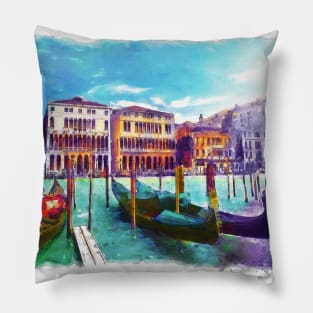 Venice Watercolor Cityscape Pillow