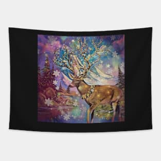 Christmas Deer, Elk Holiday snow, Christmas trees Tapestry