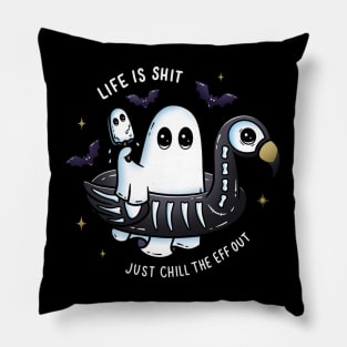 Life is Sh*t Just Chill the Eff Out Ghost Flamingo Floatie Pillow