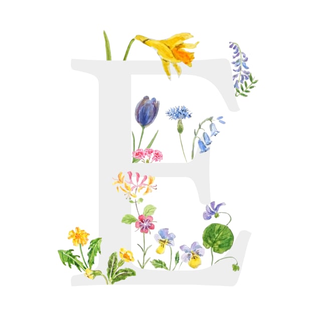 botanical monogram alphabet E wildflowers by colorandcolor